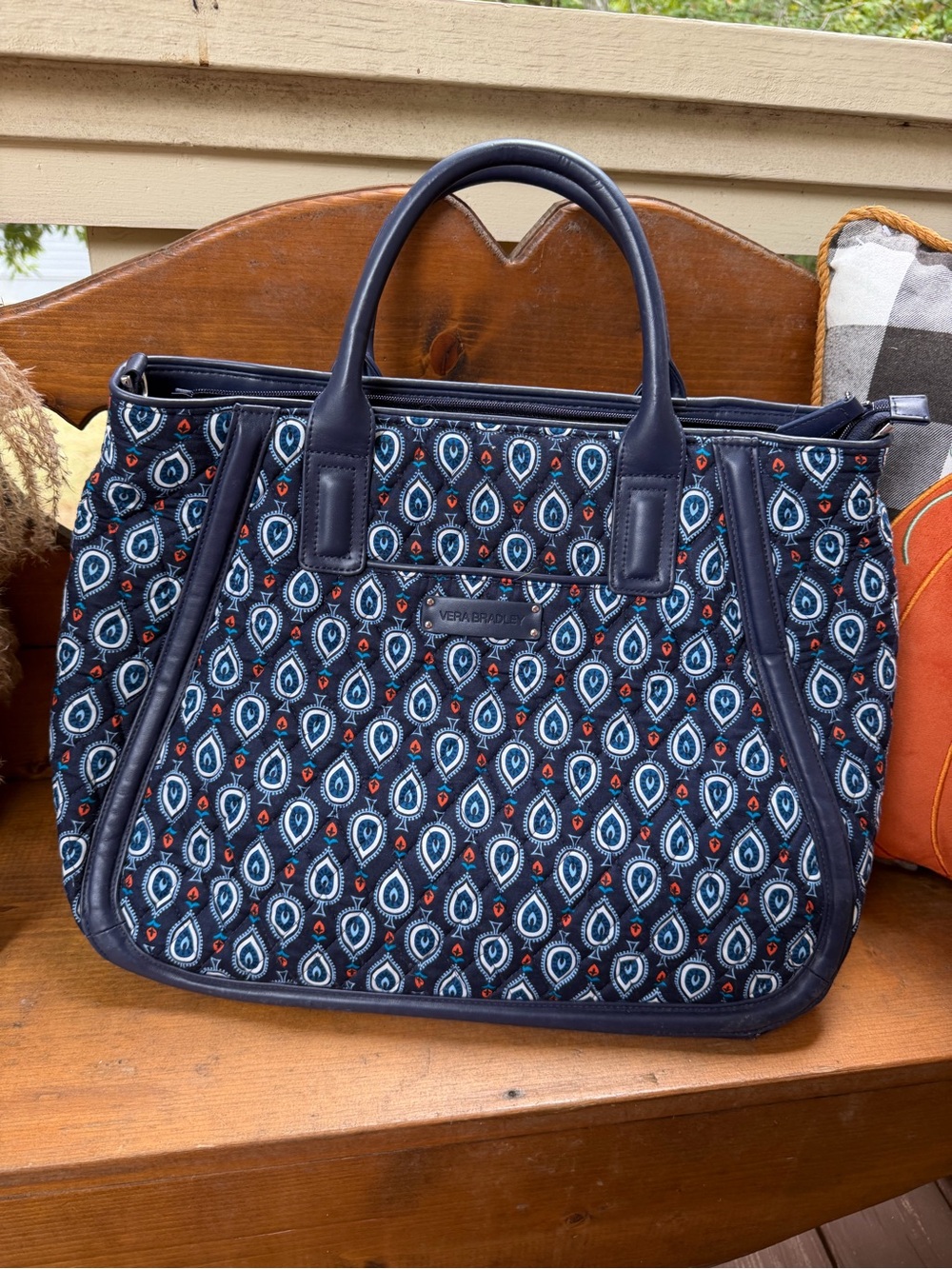 Vera Bradley Navy Teardrop Pattern Quilted Tote